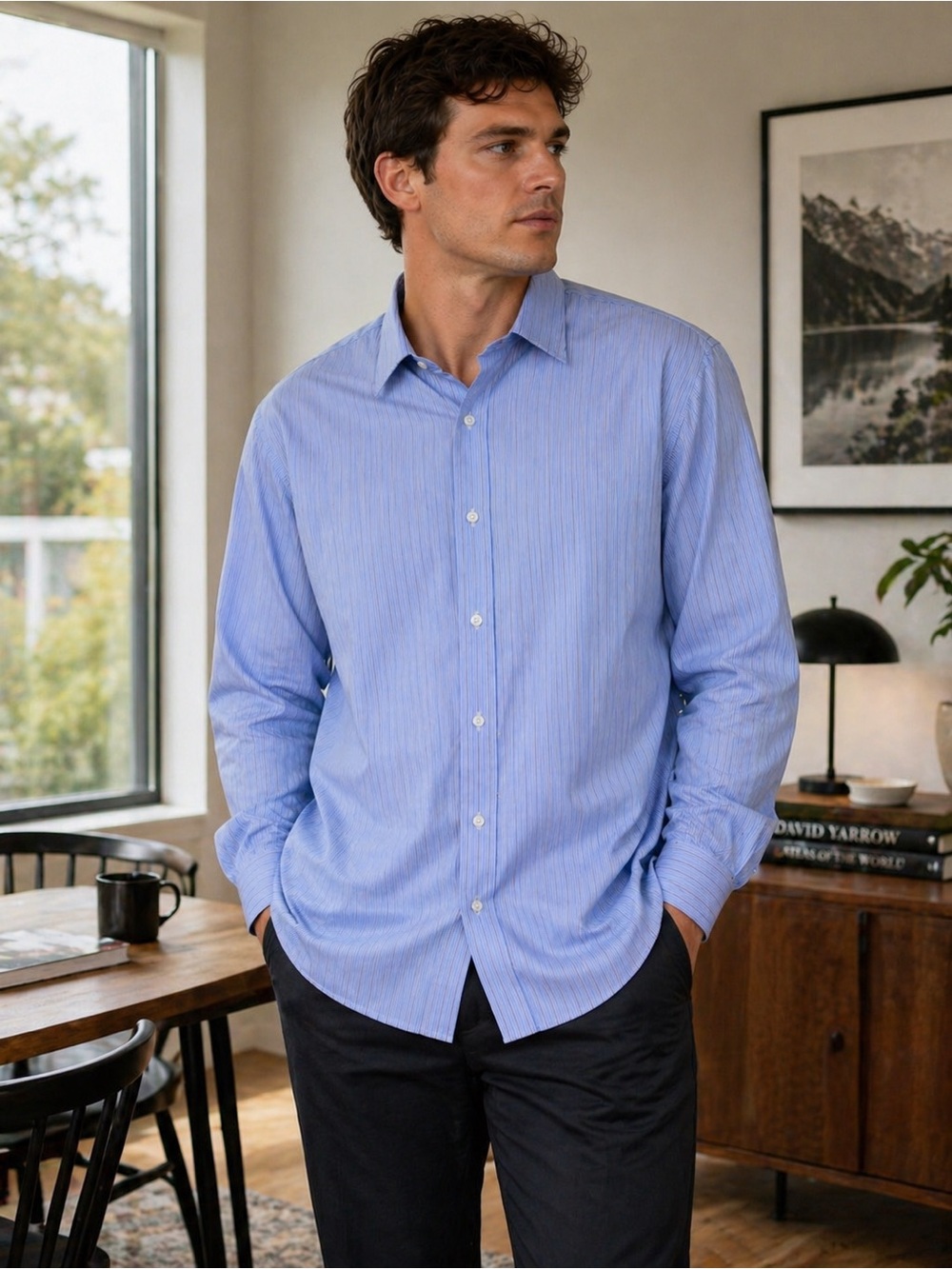 Ralph Lauren Polo Bleecker Dress Shirt Mens 15.5 33 Blue Striped Formal Cotton